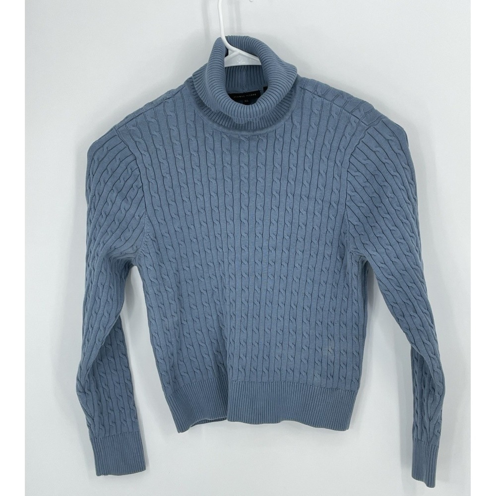 Jean Pierre Sweater Women XL Cable Knit Light Blue Turtleneck Cozy Preppy Casual